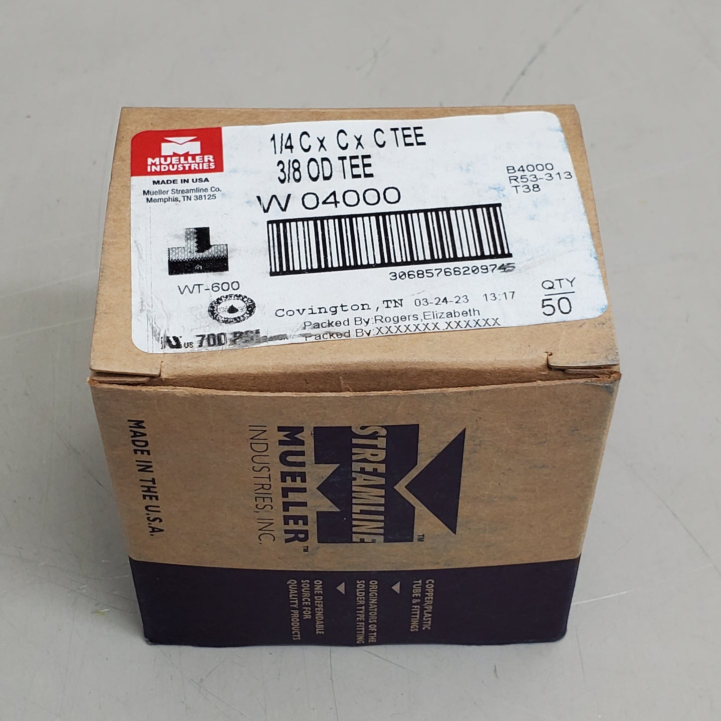 MUELLER (50 Pack) Solder Joint Tee 3/8" OD Copper W04000