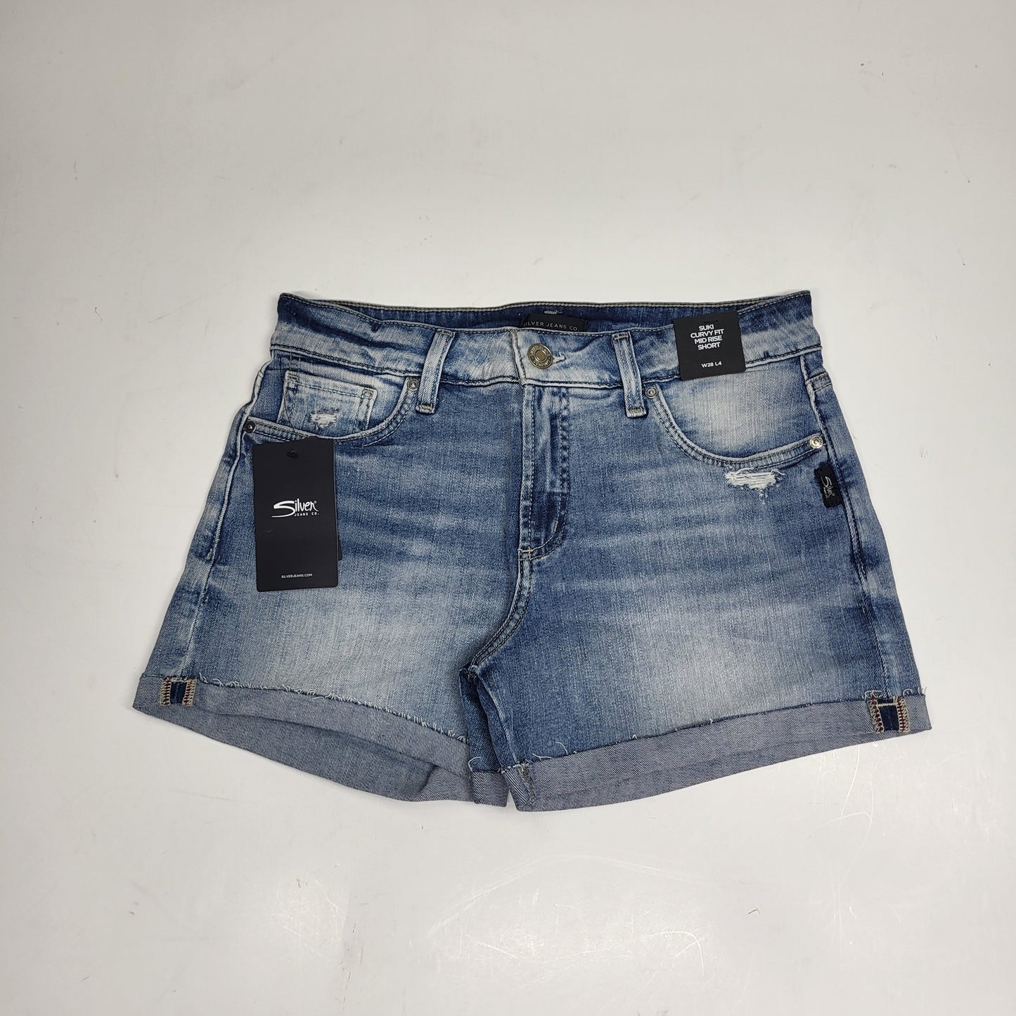 SILVER JEANS CO. Suki Curvy Fit Mid Rise Short Sz 28/4 Indigo L53960EPX199