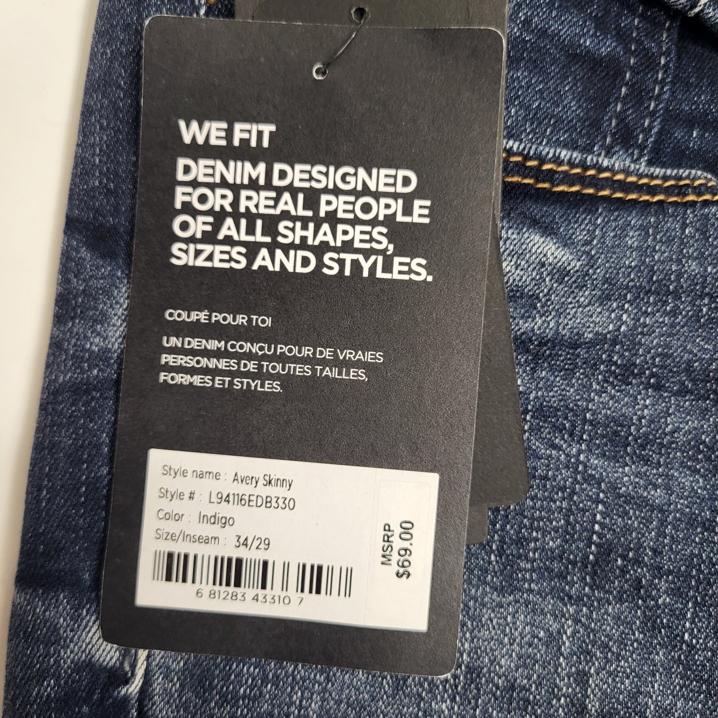 SILVER JEANS CO. Avery Curvy Fit High Rise Skinny Leg Eco Friendly Sz 34/29 Indigo
