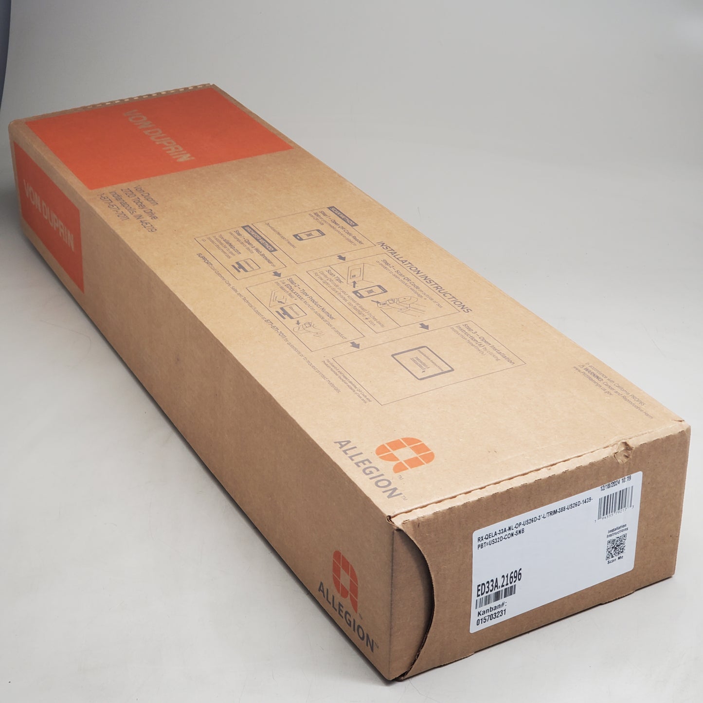 VON DUPRIN Allegion Rim Panic Night Latch Exit Device W/ Cylinder L-Trim ED33A.21696