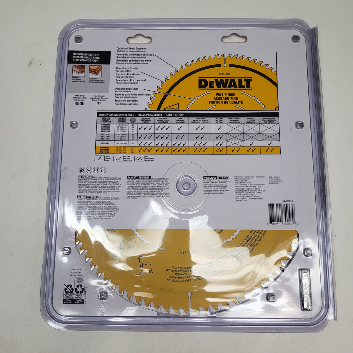 DEWALT (3 PACK) Circular Saw Blade Fine Finish Wood Cutting 80t 12"  DWA11280