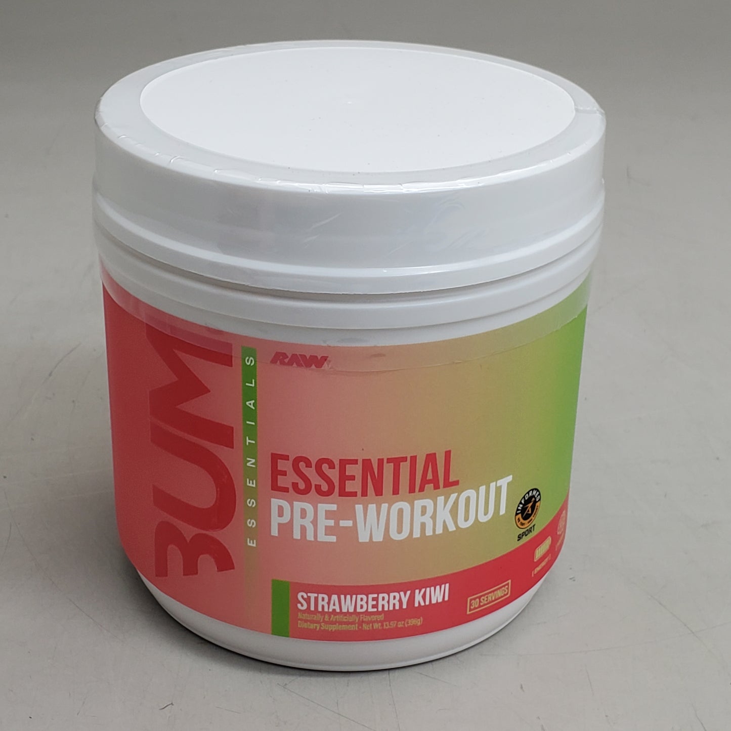 RAW NUTRITION Essential Pre Workout 30 Serv 13.97 OZ Strawberry Kiwi BB 03/27