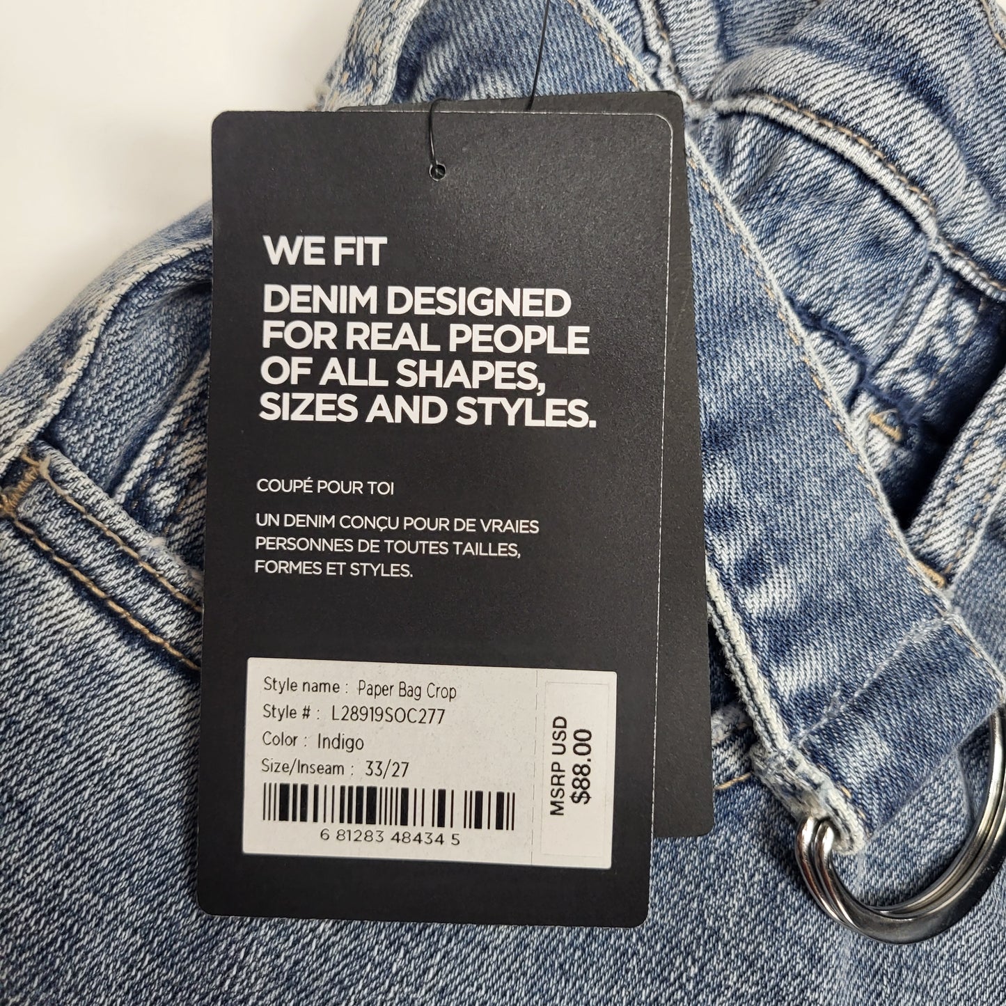 SILVER JEANS CO. Paper Bag Crop High Rise Straight Eco Friendly Sz 33/27 Indigo