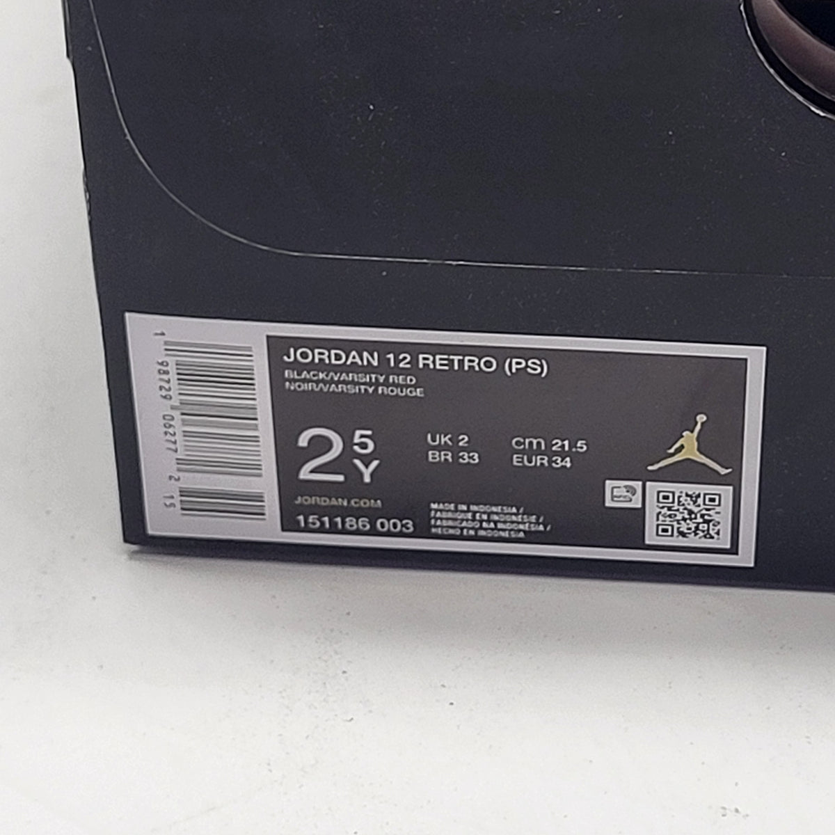 NIKE Jordan 12 Retro Bloodline Kids Sz 2.5Y Black/Varsity Red 151186 003 (As Is)