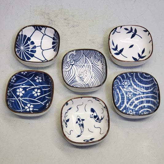 ZA@ IVYMEI (6 Piece) Mini Ceramic Dipping Sauce Dish Rice Bowls 6oz-3.5"Wx1.75"H Blue / White 6PSWAN A