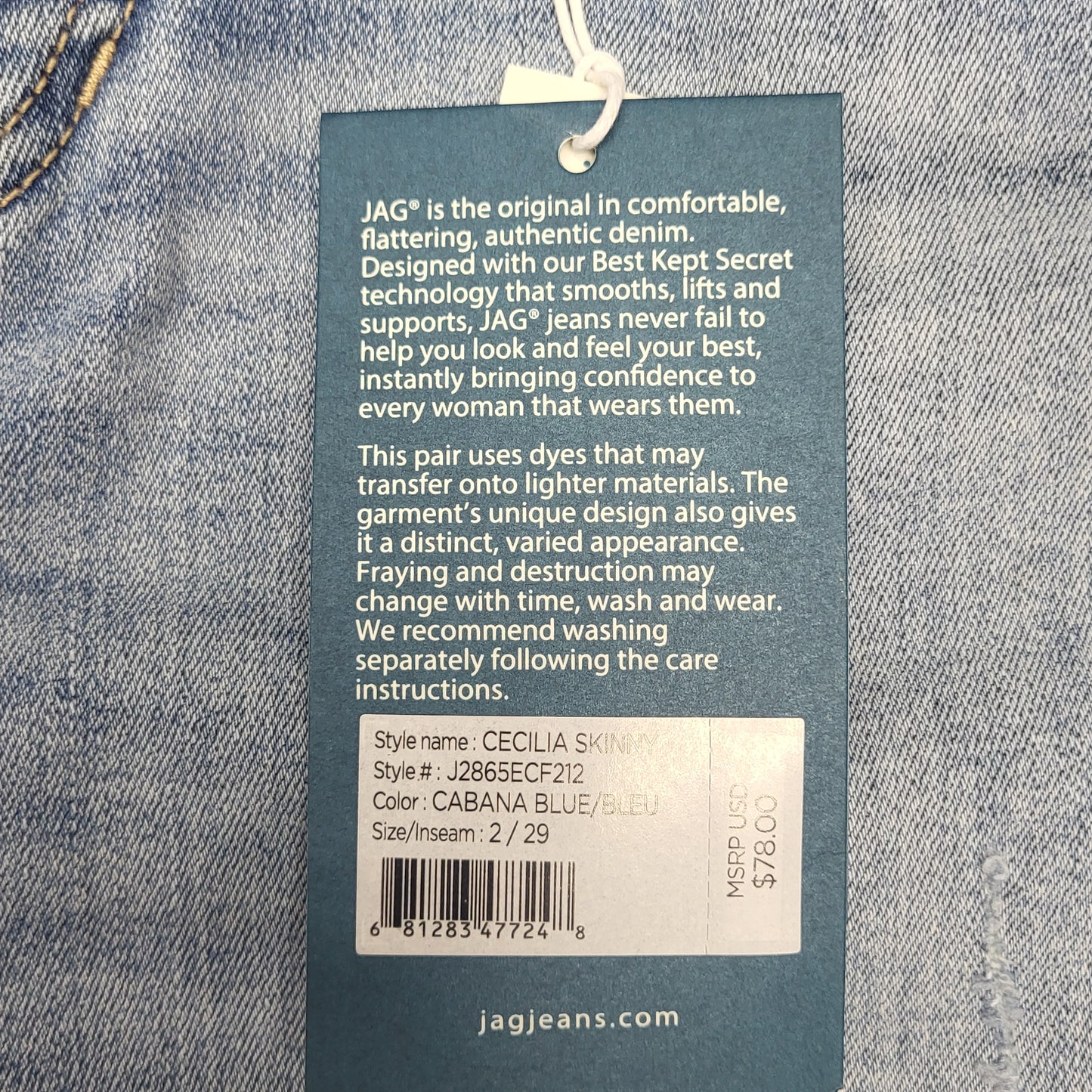 JAG Cecilia Mid Rise Skinny Jeans Womens Sz 2/29  Cabana Blue J2865ECF212