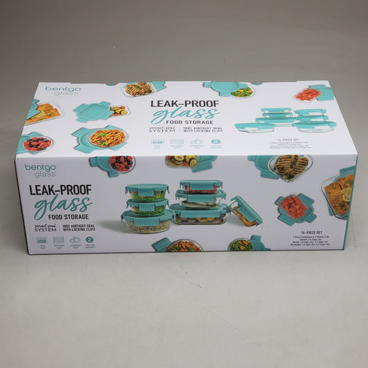 BENTGO GLASS (14 Pc Set) Leak-proof Food Storage Containers Soft Aqua BGPLGLPK3-SA