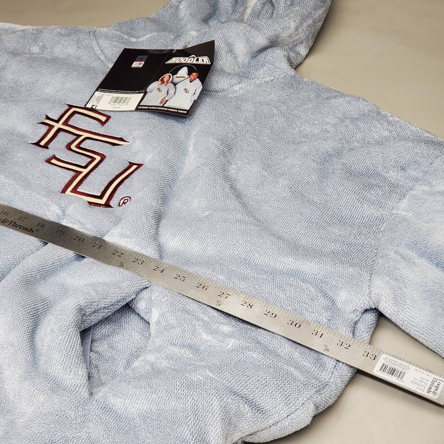 THE HOODLER Cationic Fleece Hooded Sherpa Throw FSU Seminoles One Size Fits Most Grey Florida State