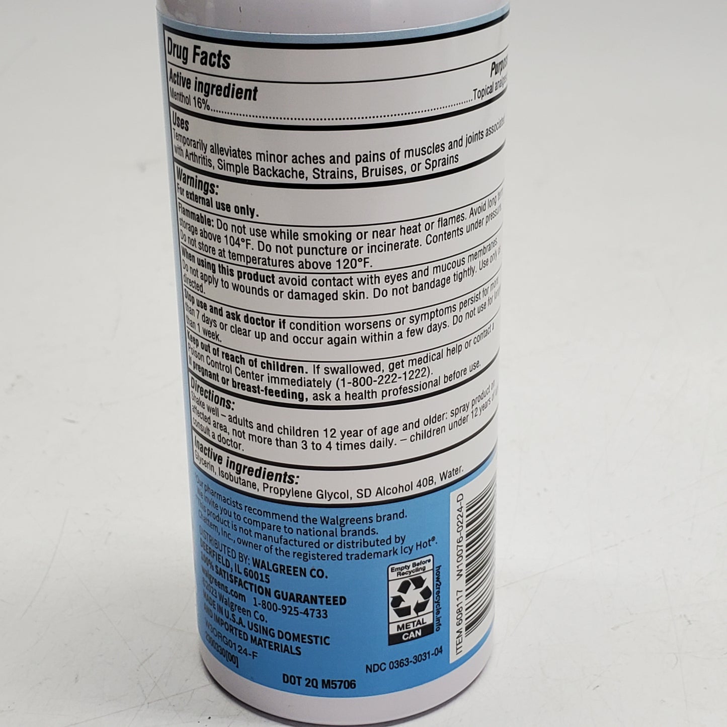 WALGREENS (2 Pack) Cool'n Heat Pain Relieving Spray 16% Menthol 4 OZ BB 01/27