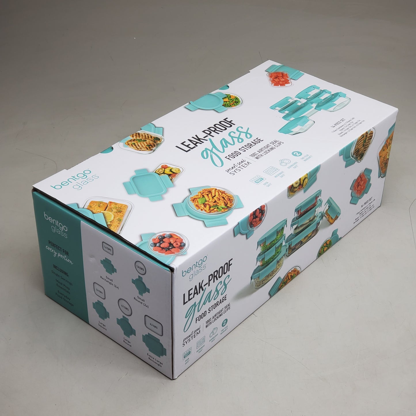 BENTGO GLASS (14 Pc Set) Leak-proof Food Storage Containers Soft Aqua BGPLGLPK3-SA