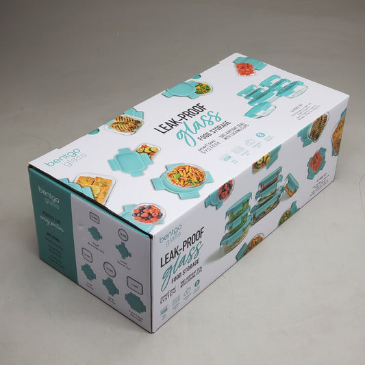 BENTGO GLASS (14 Pc Set) Leak-proof Food Storage Containers Soft Aqua BGPLGLPK3-SA