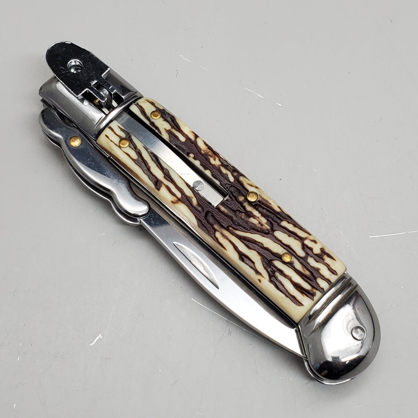 ZA@ ARMED FORCE TACTICAL 8” Handcrafted OTF Pocket Knife – White/Brown ST-10ST