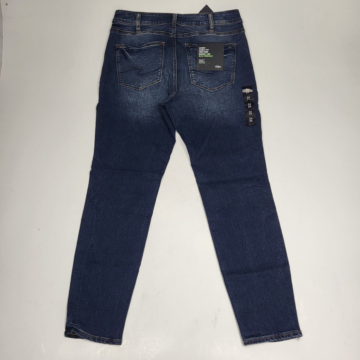 SILVER JEANS CO. Avery Curvy Fit High Rise Skinny Leg Eco Friendly Sz 34/29 Indigo