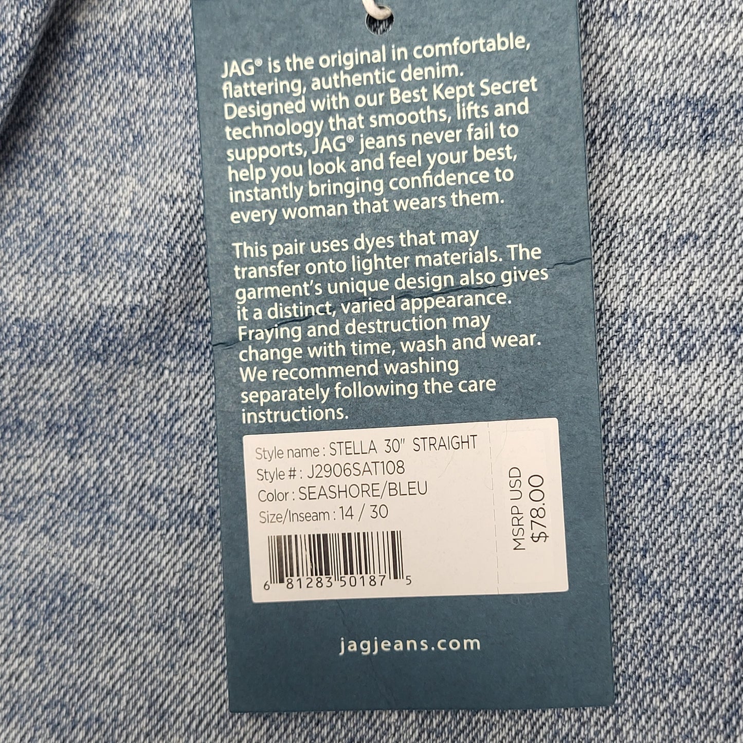 JAG Stella High Rise Slim Fit Straight  Womens Sz 14 Seashore J2906SAT108