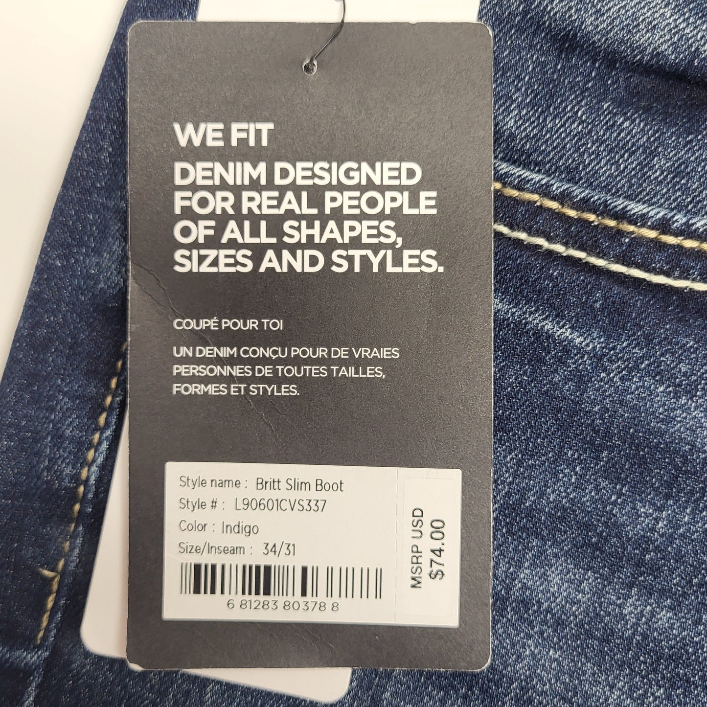 SILVER JEANS CO. Britt Curvy Fit Low Rise Slim Boot Sz 34/31 Indigo L90601CVS337