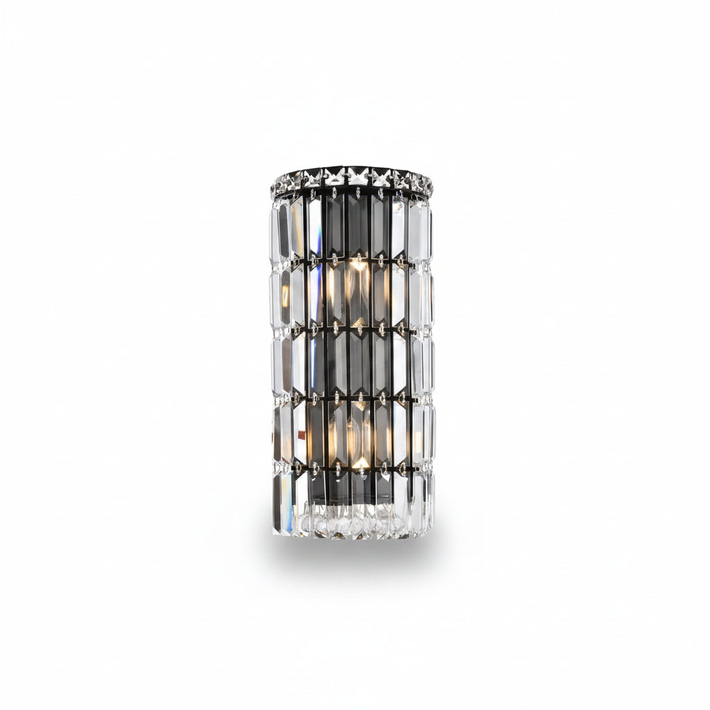 ELEGANT Metal Decorative Wall Light Crystals 8"x16" Black V2030W8