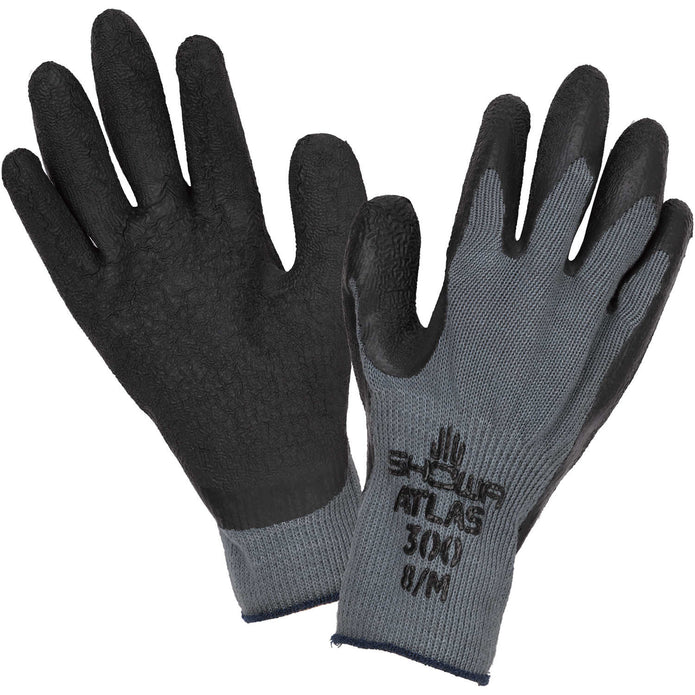 SHOWA ATLAS 300 (12 PAIR) Palm-Dipped Rubber Coating Work Gloves Sz 8/M, Black