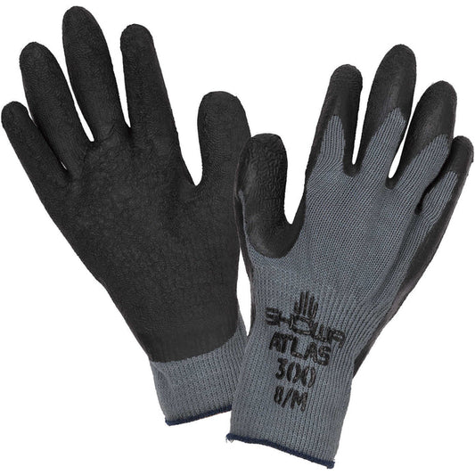 SHOWA ATLAS 300 (12 PAIR) Palm-Dipped Rubber Coating Work Gloves Sz 8/M, Black