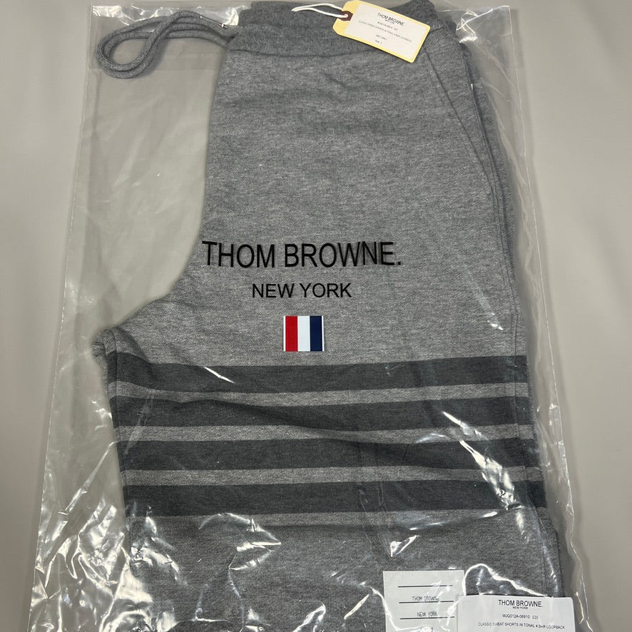 THOM BROWNE Classic Sweat Shorts in Tonal 4 Bar Loop Back Med Grey Size 3 (New)