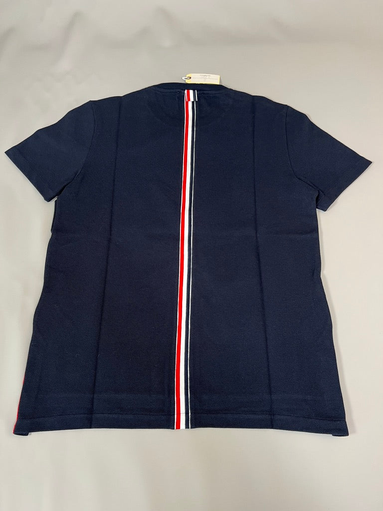 THOM BROWNE New York Relaxed Fit SS Tee w/ CB RWB Stripe in Classic Pique Navy Size 2 (New)