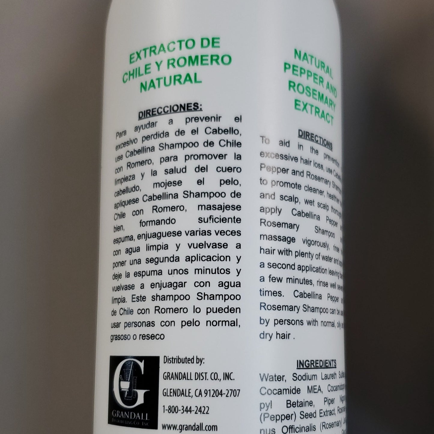 CABELLINA Chile Con Romero Natural Shampoo Pepper & Rosemary Extracts 32 fl oz (New)