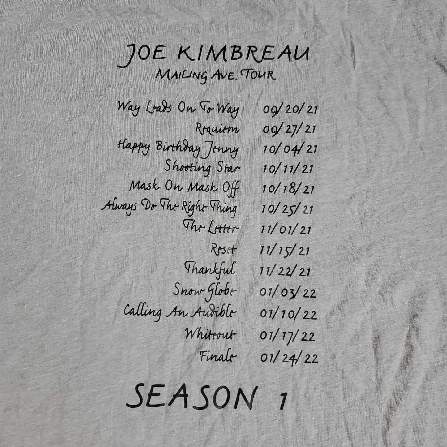 ORDINARY JOE Season 1 Tee Shirt Joe Kimbreau Mailing Ave Tour Sz 3XL Gray (New Other)