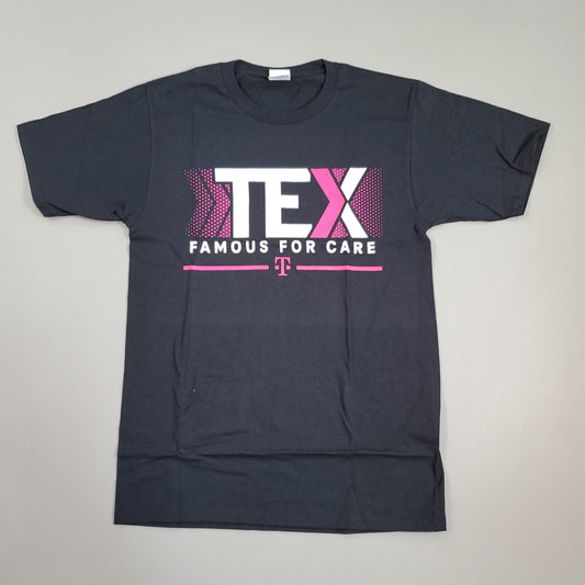 T-MOBILE Tee Shirt Short Sleeve TEX Famous For Care Men's Unisex Sz XS Black/Pink (New)