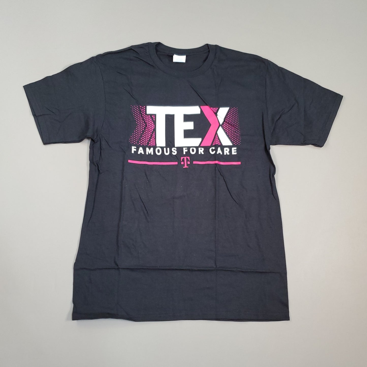 T-MOBILE Tee Shirt Short Sleeve TEX Famous For Care Men's Unisex Sz M Black/Pink (New)