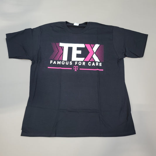 T-MOBILE Tee Shirt Short Sleeve TEX Famous For Care Men's Unisex Sz XL Black/Pink (New)
