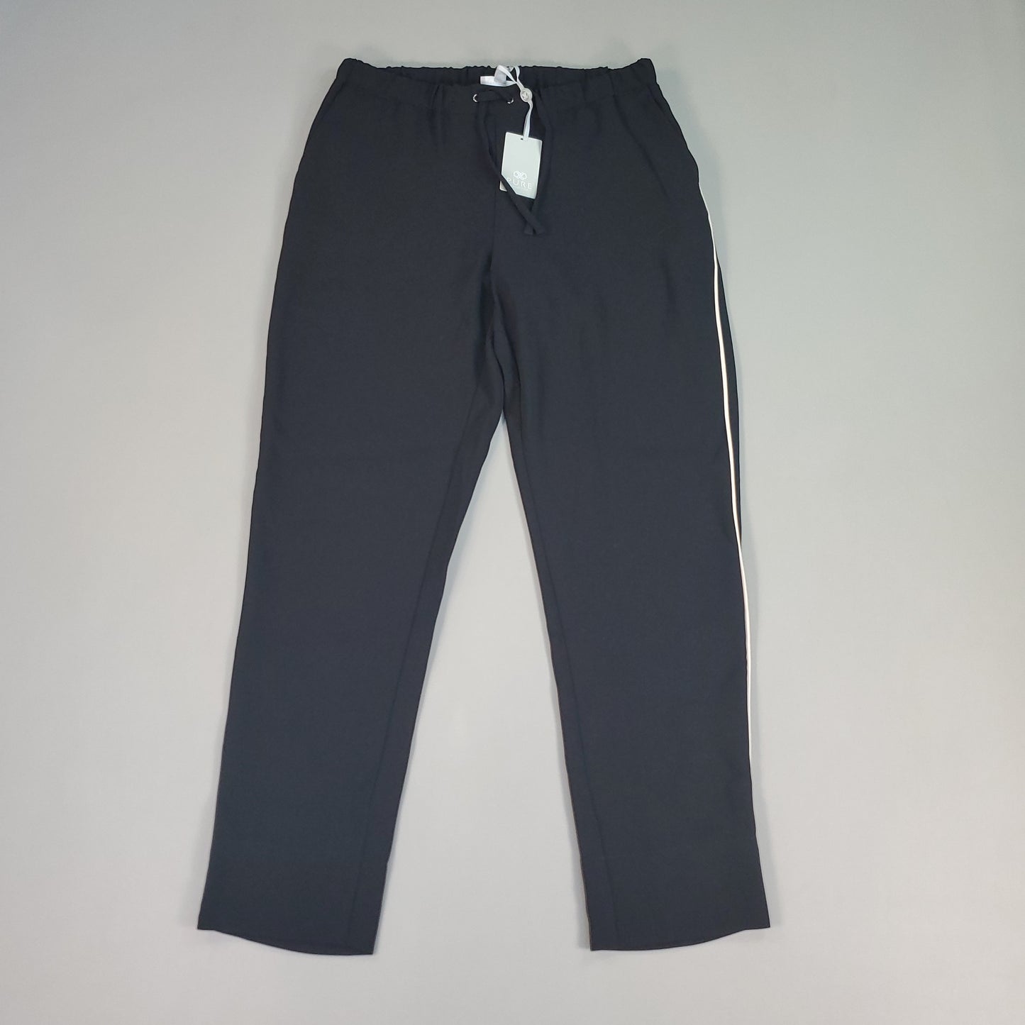 PURE COLLECTION Soft Trouser With Piping Detail Pants Women's Sz 6 Black (New)