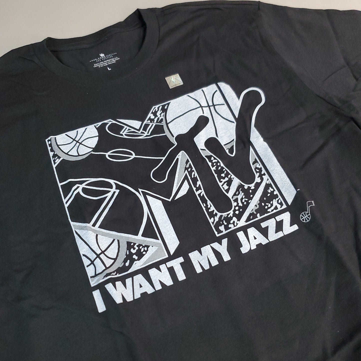 JUNK FOOD NBA MTV Short Sleeve T-Shirt I Want My Jazz Top Men's Sz L Black (New)
