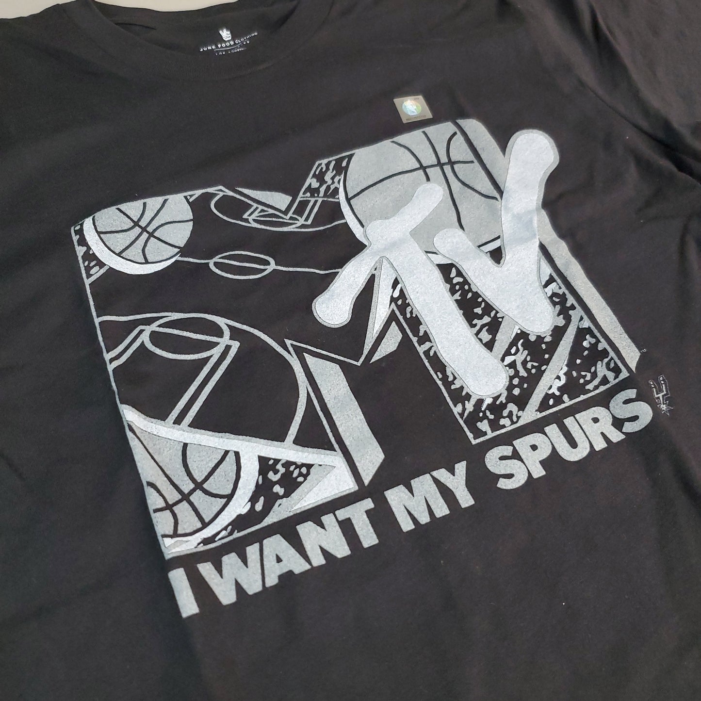 JUNK FOOD NBA MTV Short Sleeve T-Shirt I Want My Spurs Top Men's Sz S Black (New)