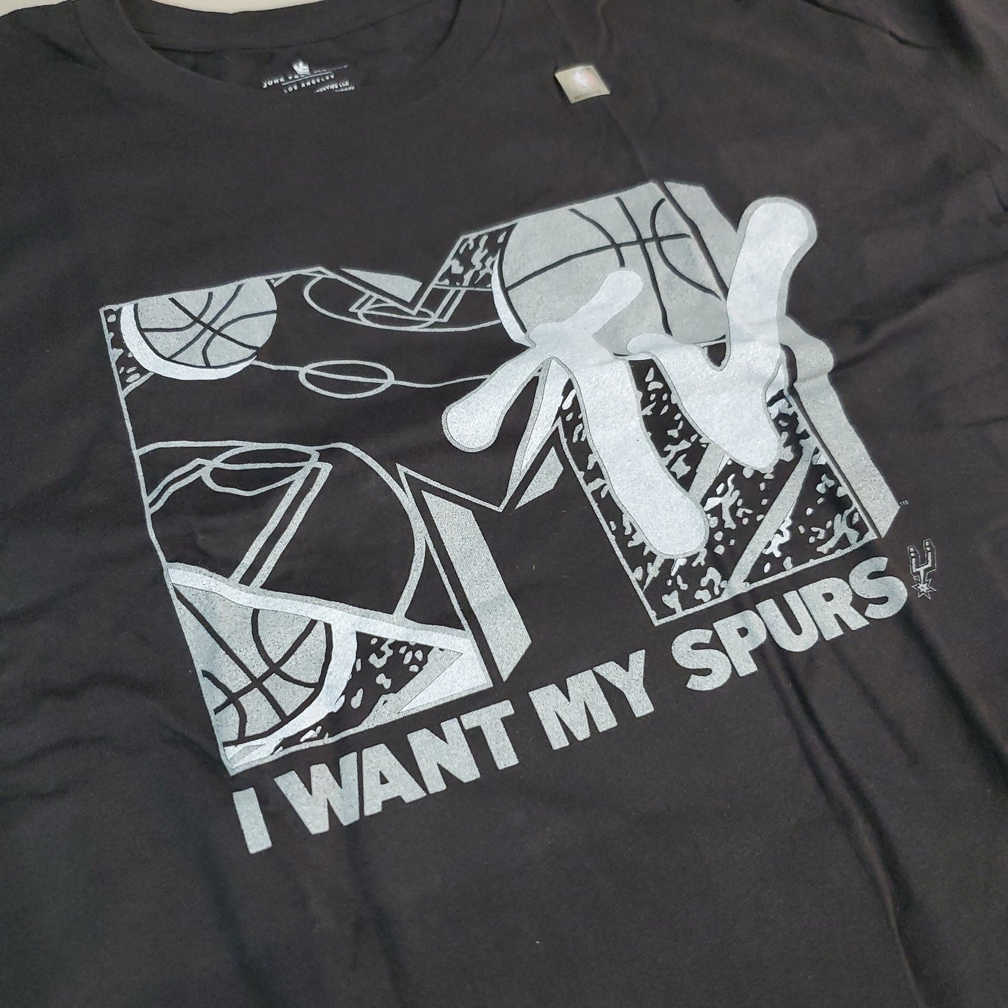 JUNK FOOD NBA MTV Short Sleeve T-Shirt I Want My Spurs Top Men's Sz XL Black (New)
