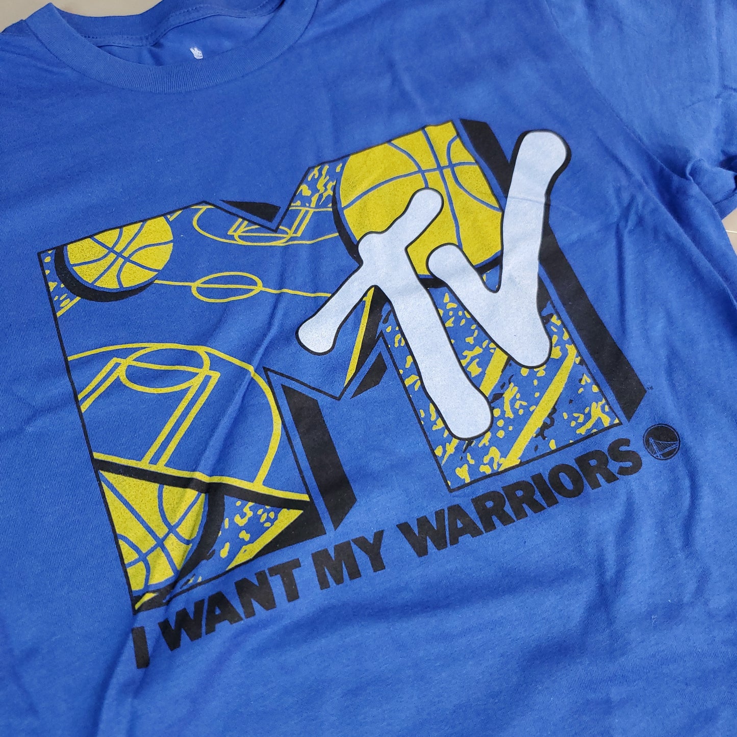 JUNK FOOD NBA MTV Short Sleeve T-Shirt I Want My Warriors Men's Sz S Blue (New)