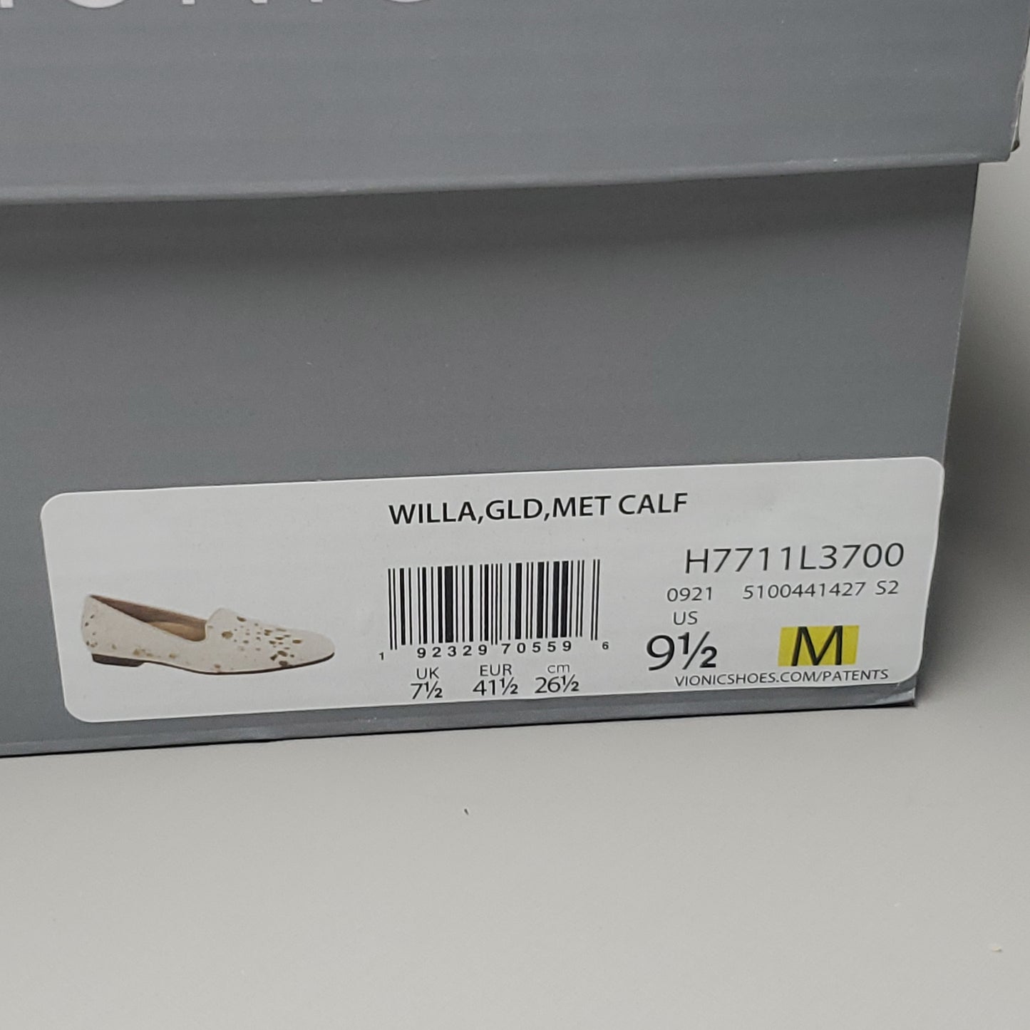 VIONIC Willa Slip On Loafer Flat Shoe Women's Sz 9.5 Gold Metallic H7711L3700 (New)