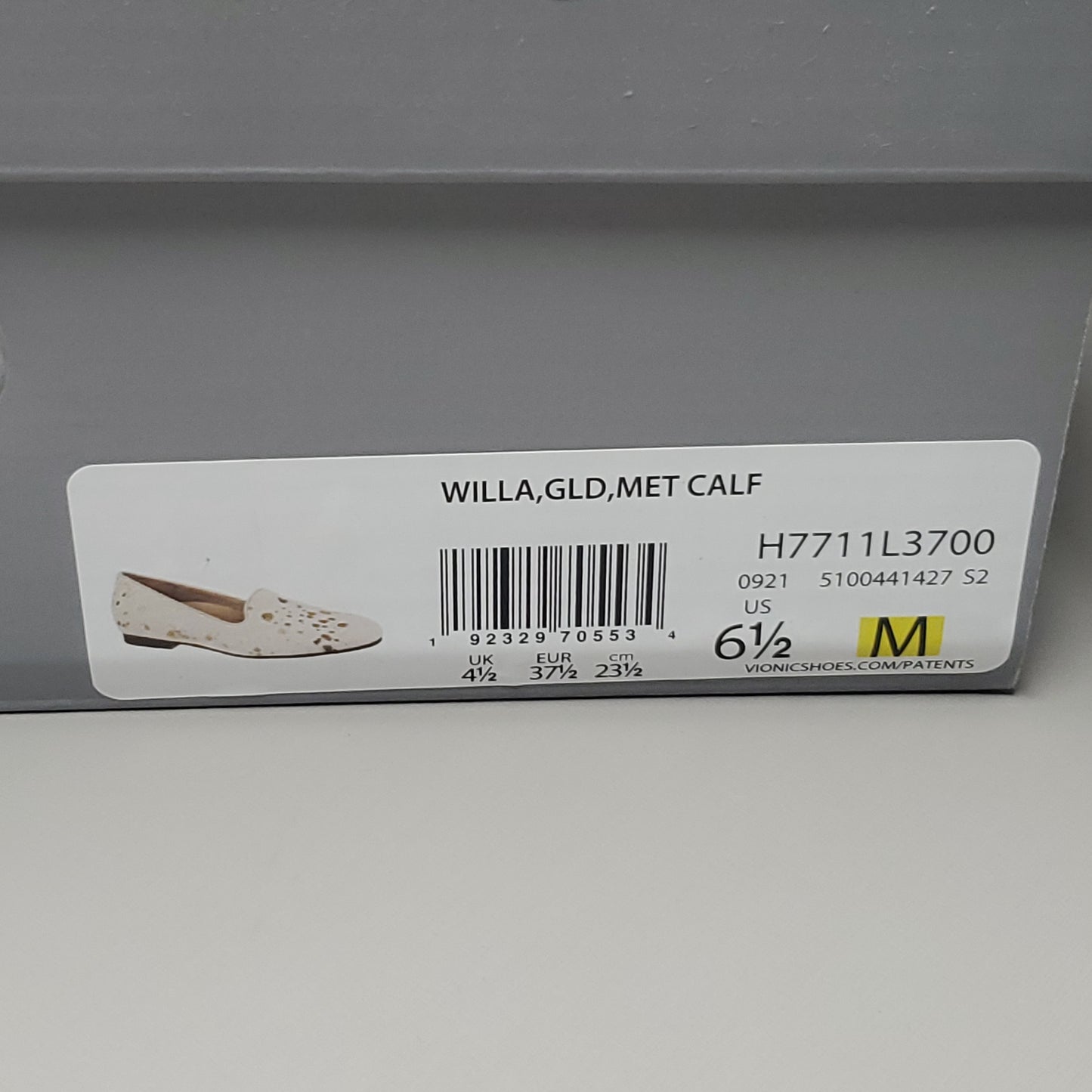 VIONIC Willa Slip On Loafer Flat Shoe Women's Sz 6.5 Gold Metallic H7711L3700 (New)