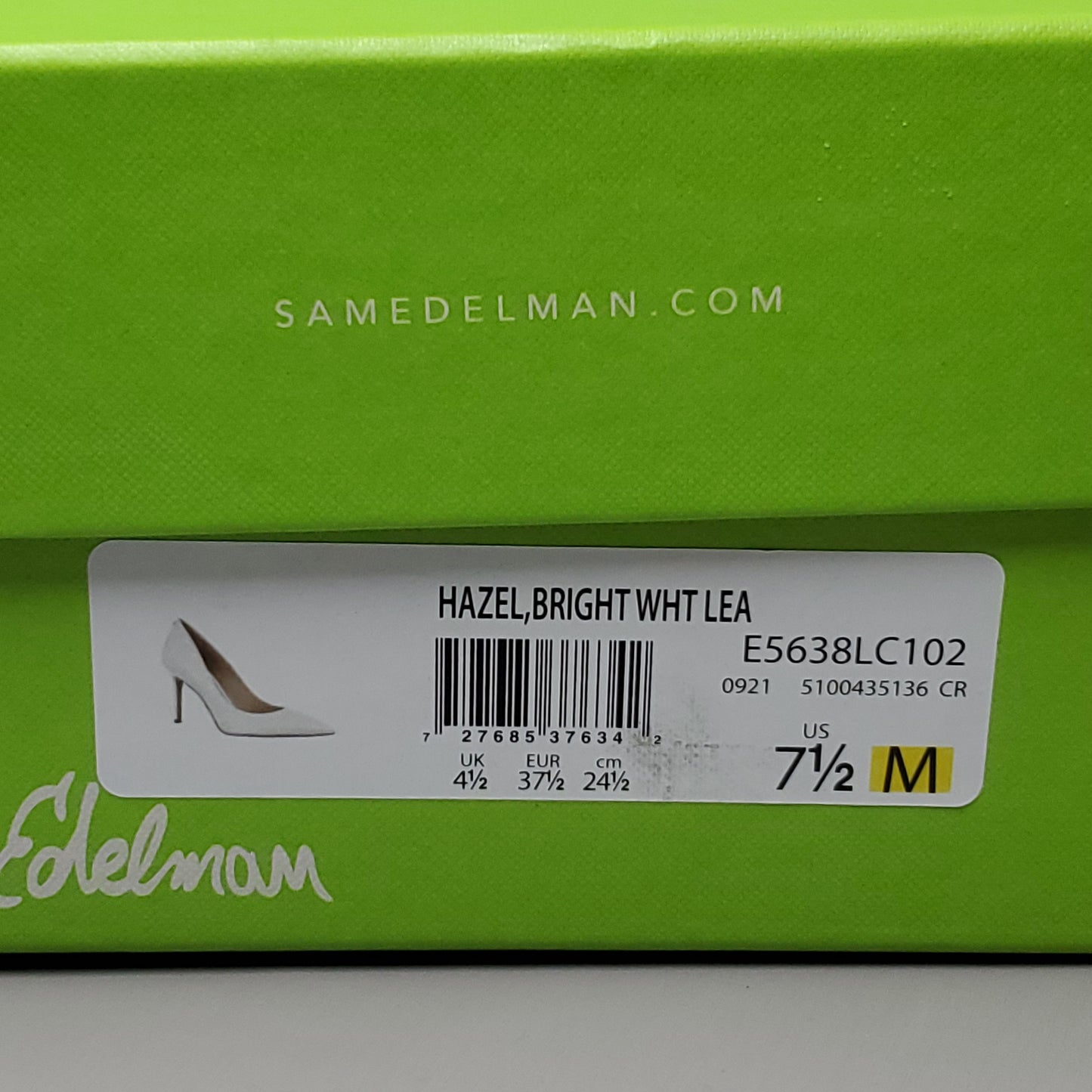 SAM EDELMAN Hazel High Heel Leather Shoes Women's Sz 7.5 Bright White E5638LC102 (New)