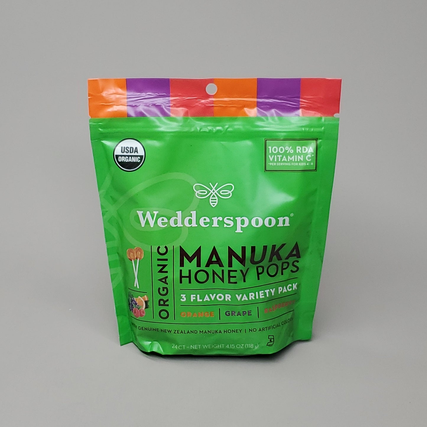 za@ WEDDERSPOON Pack of 3 Organic Manuka Honey Pops 3 Flavor 24 CT 4.15 OZ Best By 12/23 (New) E