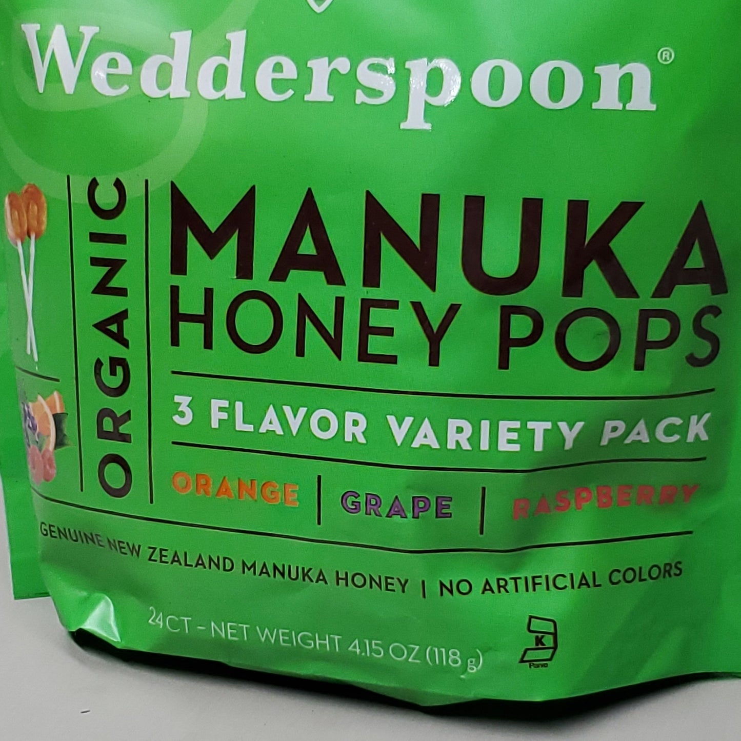 za@ WEDDERSPOON Pack of 3 Organic Manuka Honey Pops 3 Flavor 24 CT 4.15 OZ Best By 12/23 (New) E