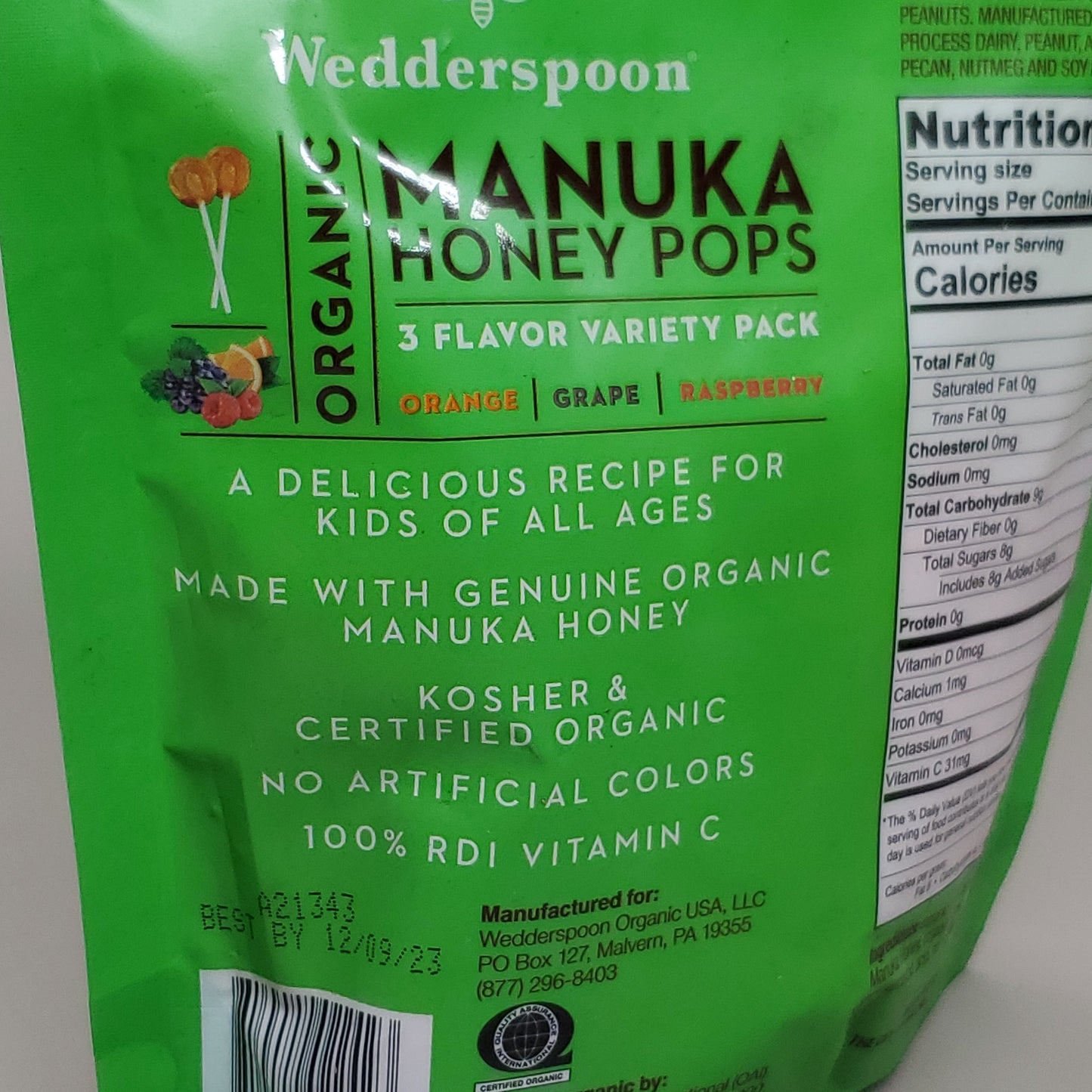 za@ WEDDERSPOON Pack of 3 Organic Manuka Honey Pops 3 Flavor 24 CT 4.15 OZ Best By 12/23 (New) E