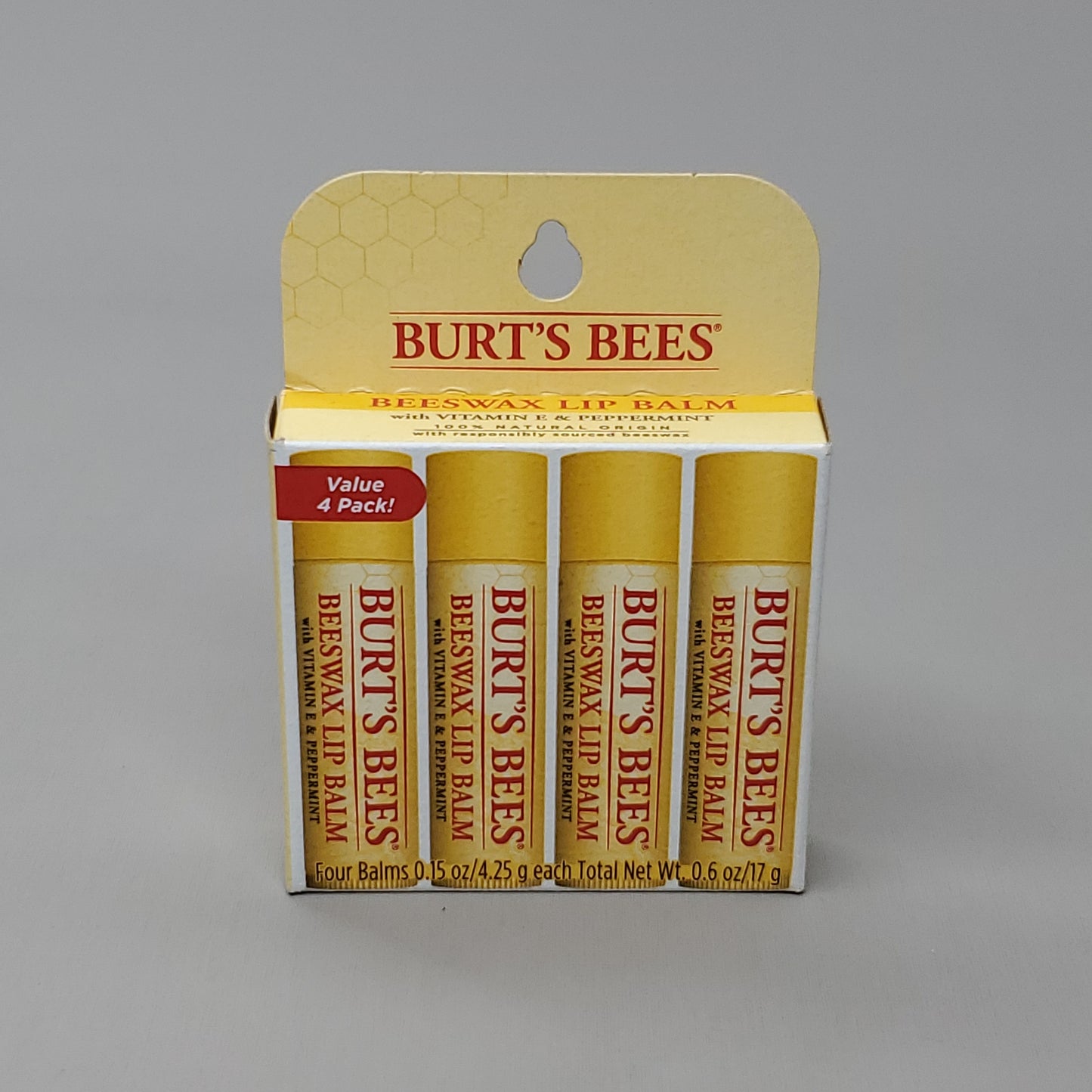 ZA@ BURT'S BEES All Natural Beeswax Lip Balm 16-Pack Vitamin E & Peppermint BBD Jul 23 (AS-IS)