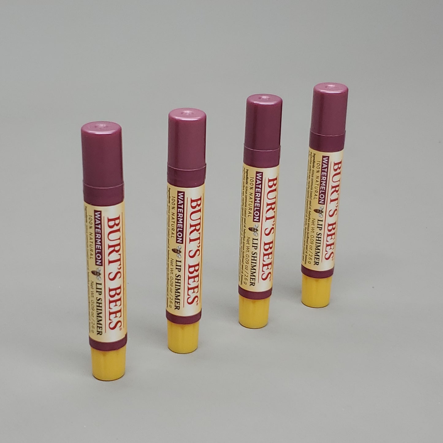 ZA@ BURT'S BEES Lip Shimmer Watermelon 4-Pack 100% Natural .09 oz BBD Mar 2023 (AS-IS)