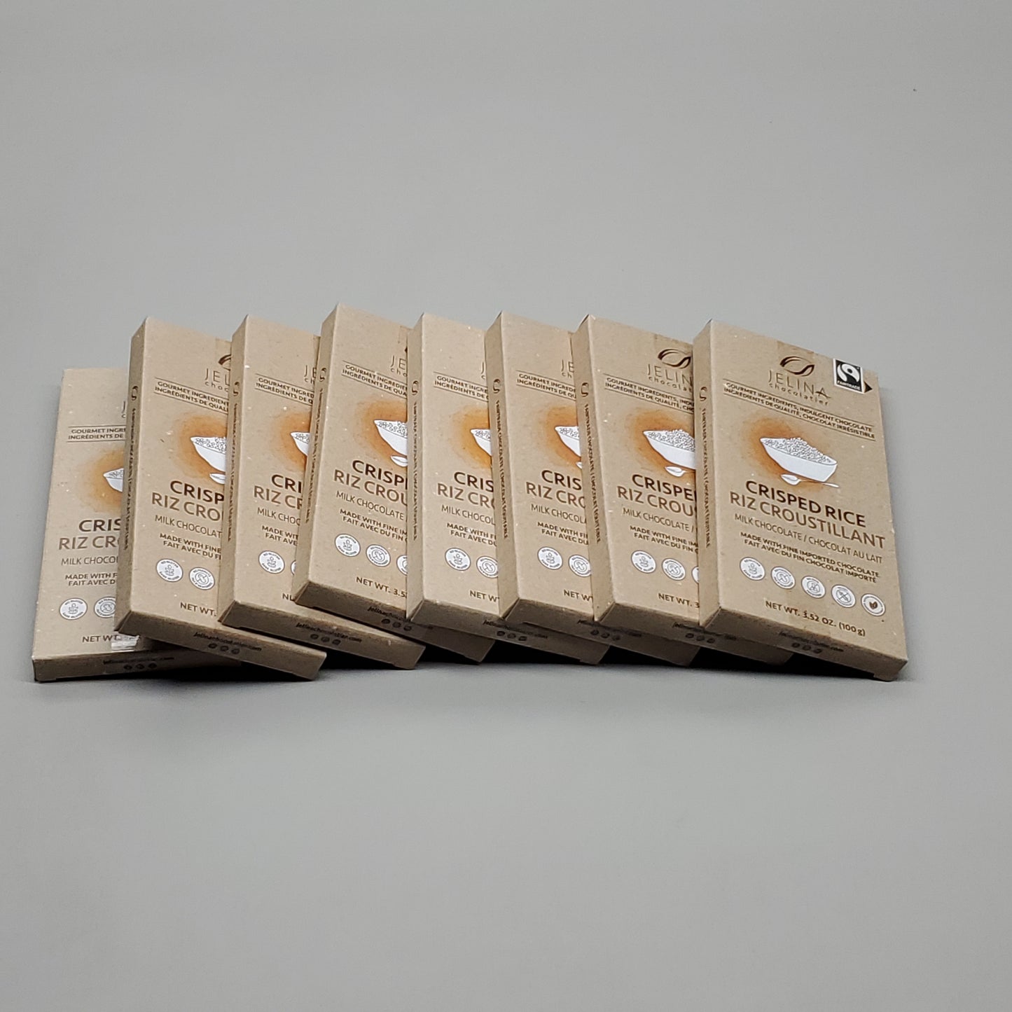 Za@ 8-PACK JELINA CHOCOLATIER Crisped Rice Milk Chocolate Bars 3.52 oz Exp 8/23 (AS-IS)