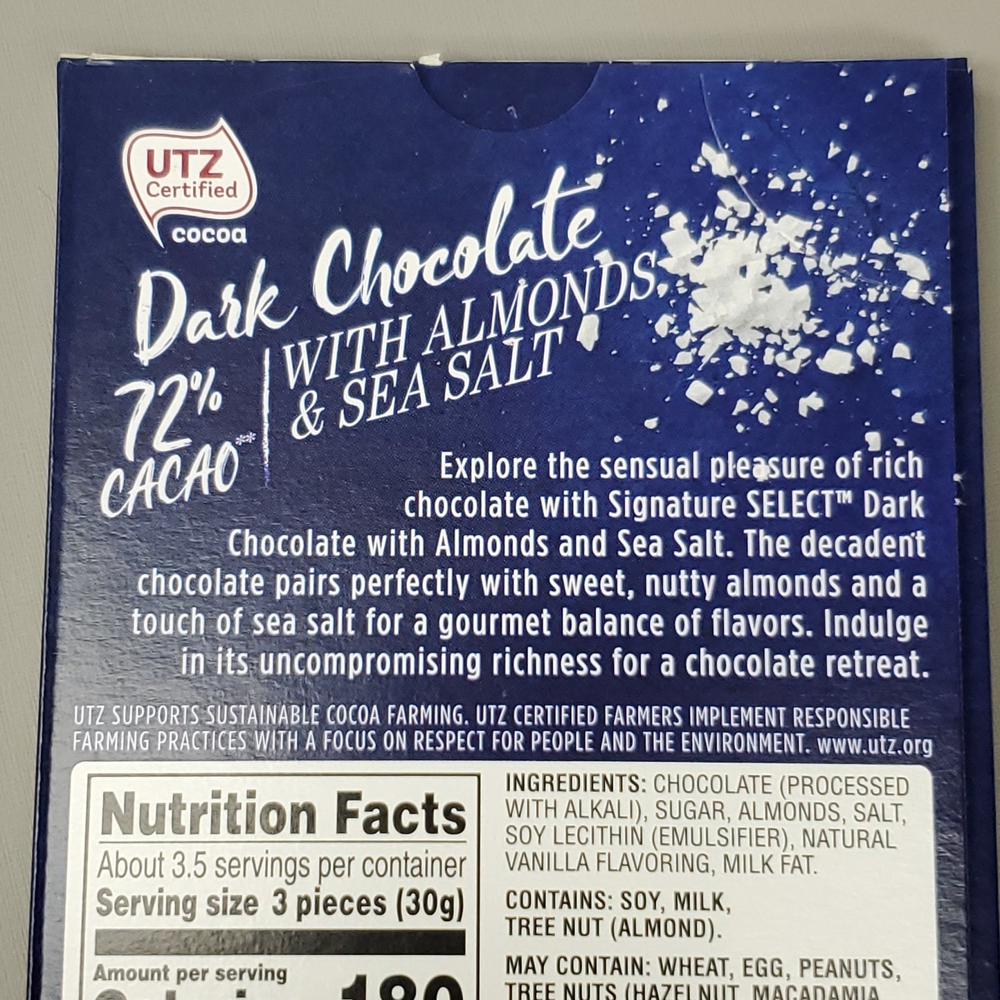 ZA@ Expired SIGNATURE SELECT Dark Chocolate 72% Cacao 3.5 OZ Best Buy: 11/22/21