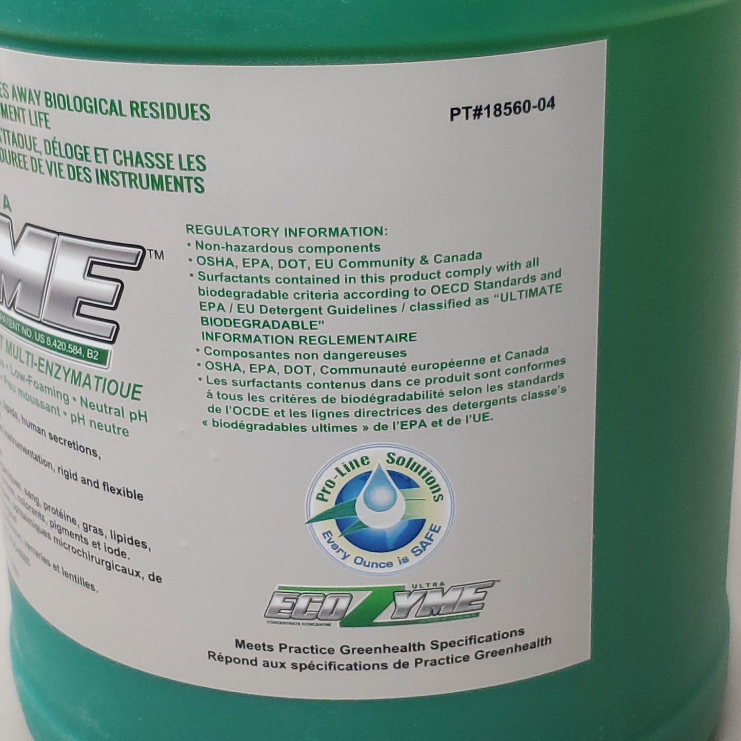ECOZYME Enzymatic Detergent Ultra Concentrate 1 Gal. 8/23 18560-04 (New)