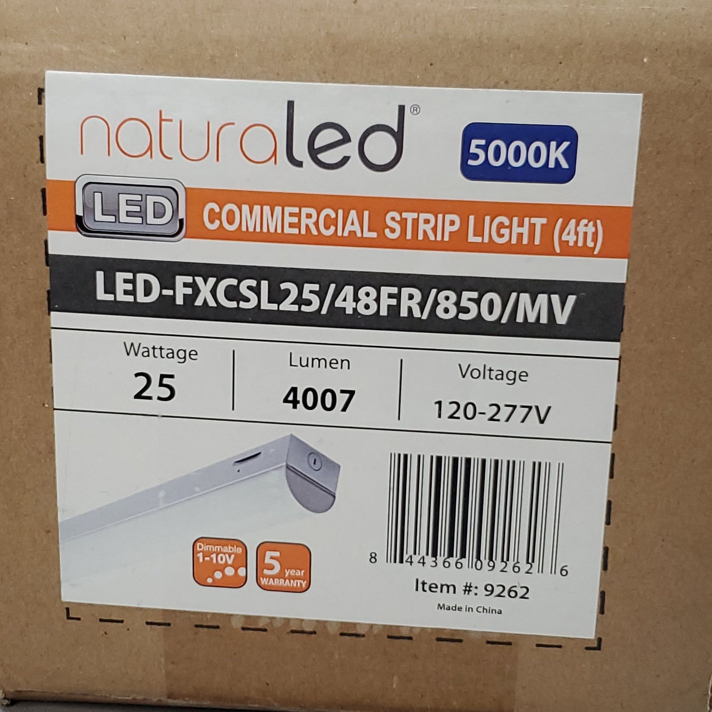 NATURALED Commercial LED Strip Light 4FT 25W 4007lm 5000K Voltage 120-277V 9262 (New)