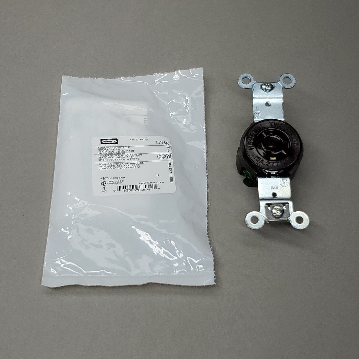 HUBBELL 10 Pack Of Locking Flush Receptacle Brown Nylon 15A 277V AC Nema 2P 3W Grounding L715R (New)
