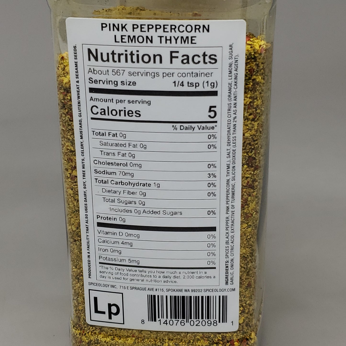 SPICEOLOGY Pink Peppercorn Lemon Thyme Blend Large 20 oz Exp 03/25 (New)