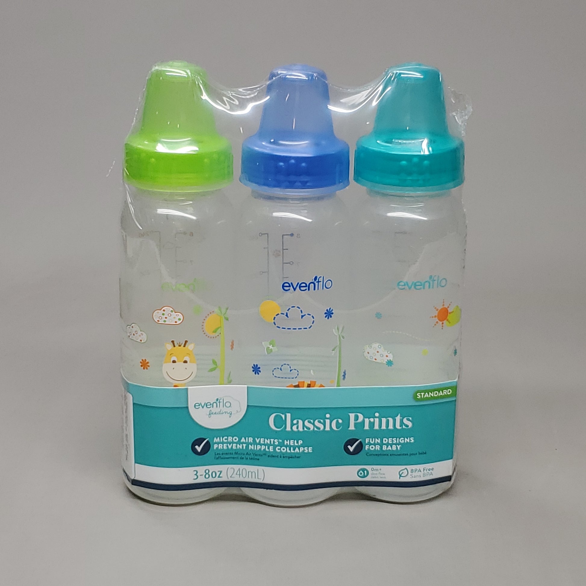 evenflo 8 oz bottles EVENFLO Classic Prints Fun Design Standard Baby Bottles 8 oz 3 Colors – PayWut