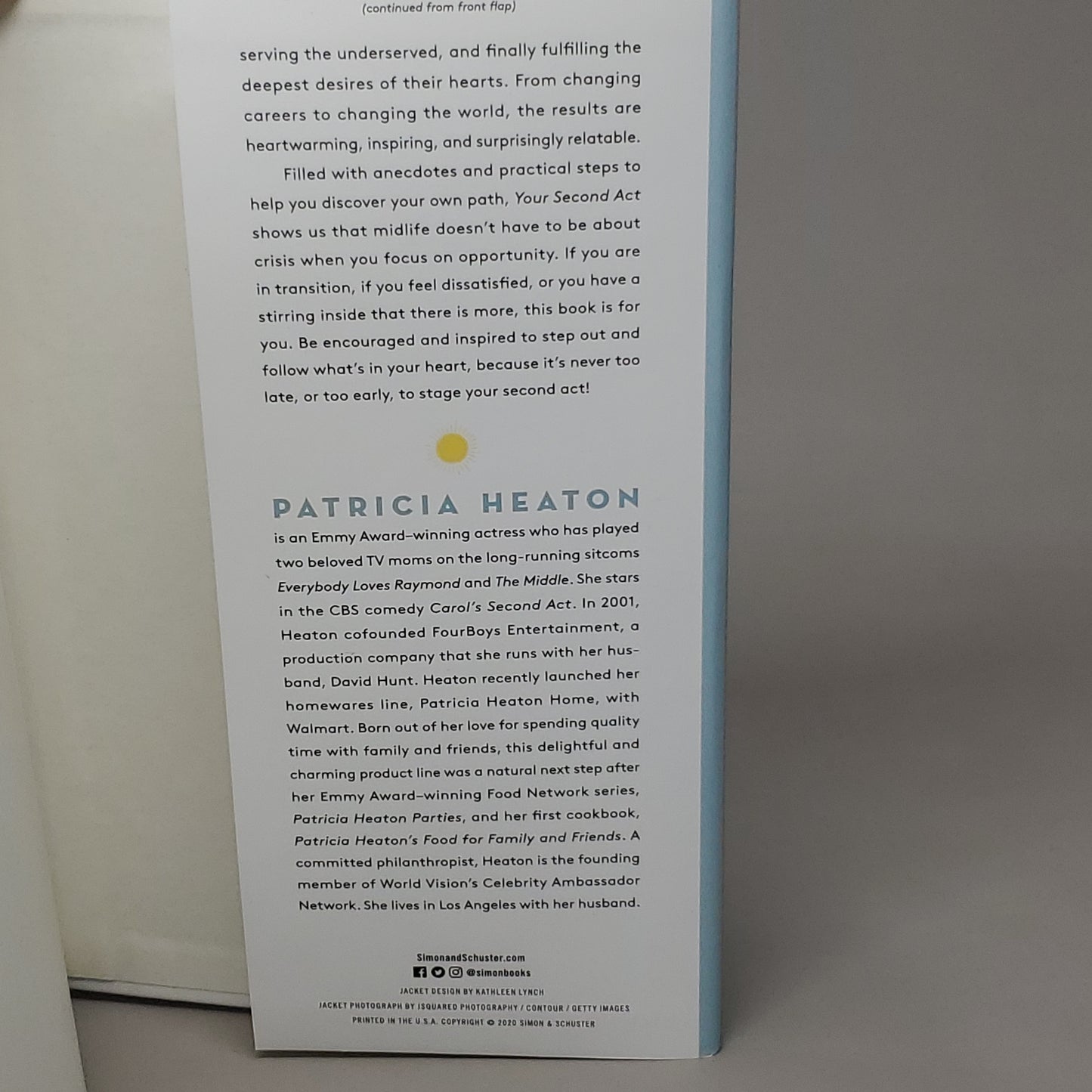 YOUR SECOND ACT: INSPIRING STORIES OF REINVENTION by Patricia Heaton Book Hardback (New)